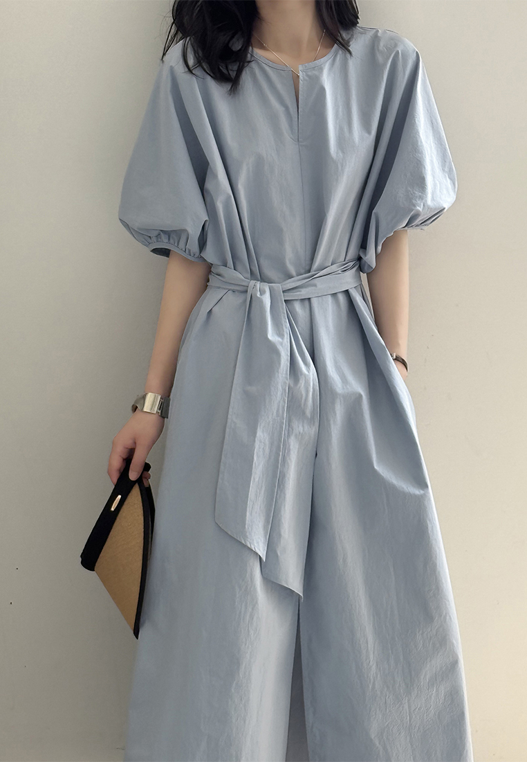 Summer Simple Waisted Puff Sleeve Casual Dress CA25061787BL