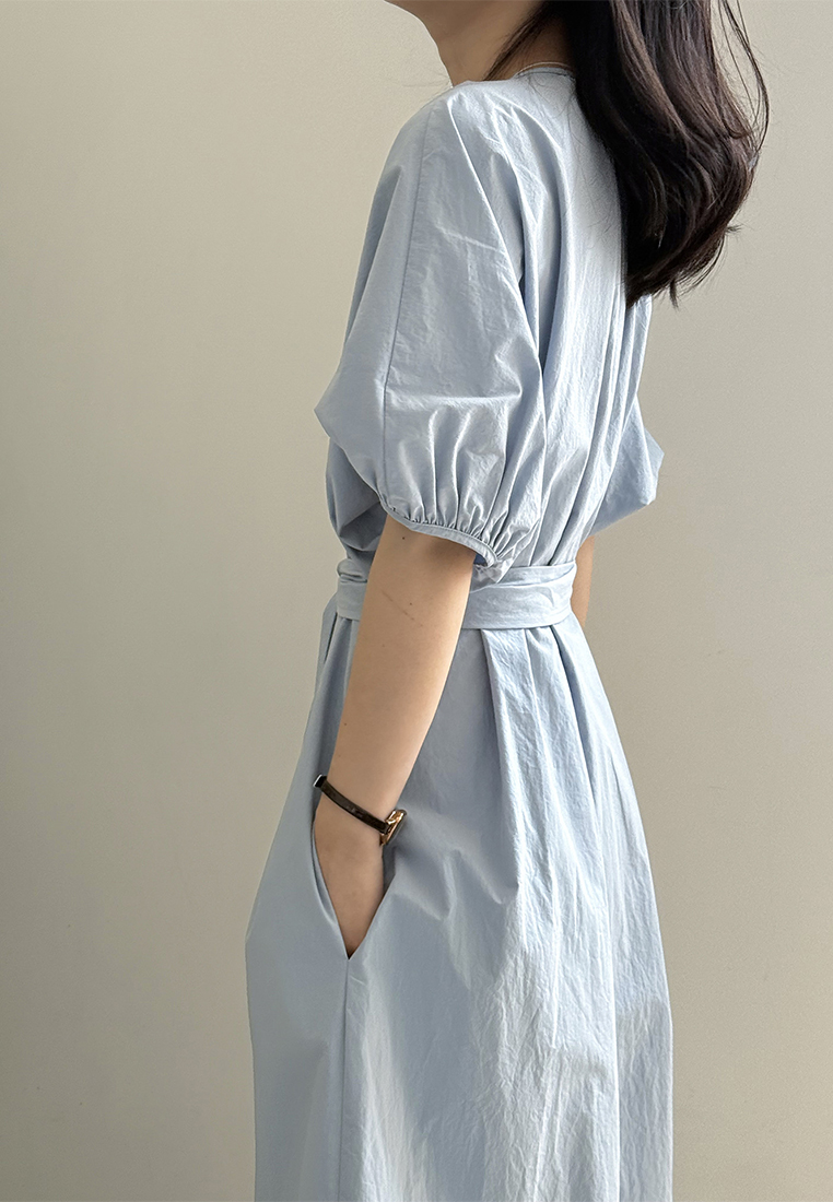 Summer Simple Waisted Puff Sleeve Casual Dress CA25061787BL