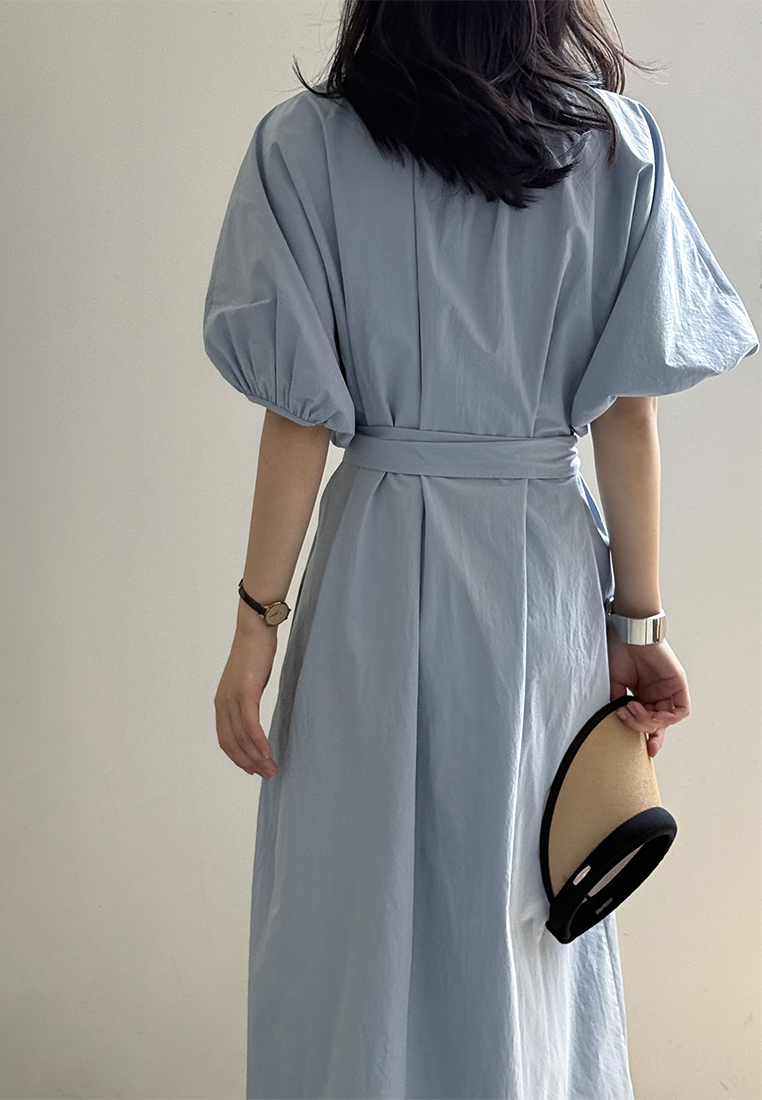Summer Simple Waisted Puff Sleeve Casual Dress CA25061787BL