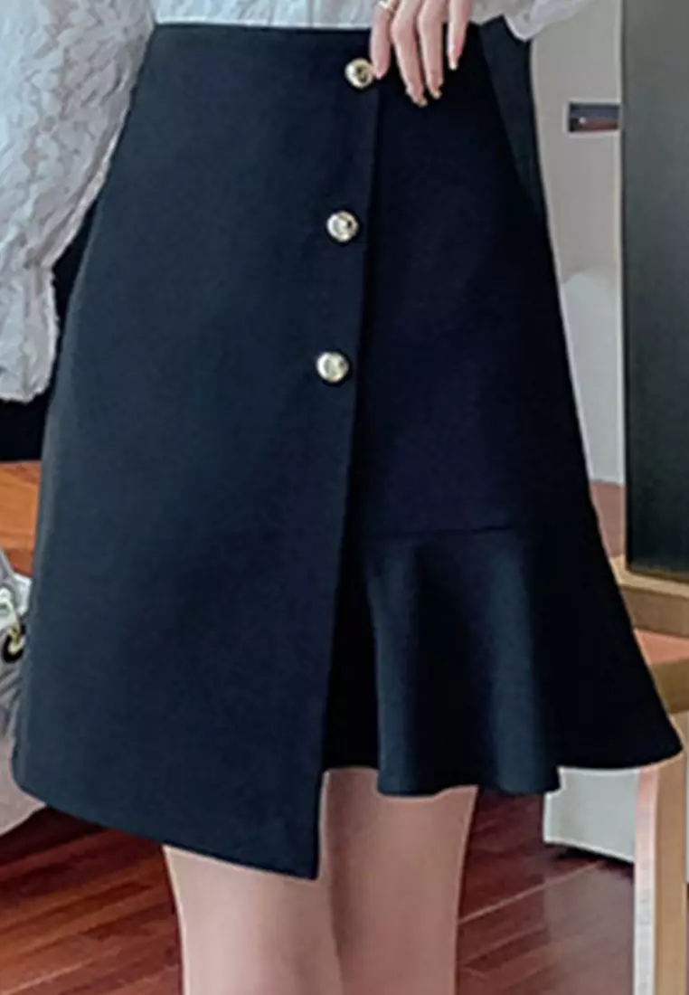 Temperament High Waist Pack Hip Ruffle Skirt A22022521BK