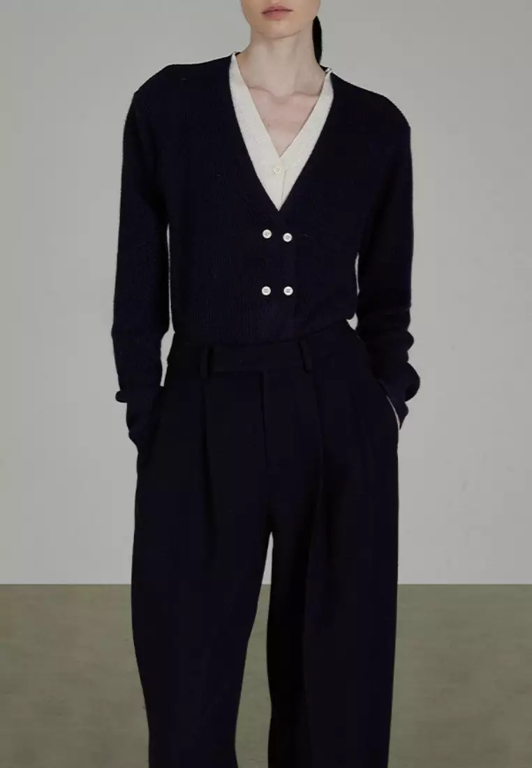 Temperament new color block V-neck knitted fake two-piece top K112505GY