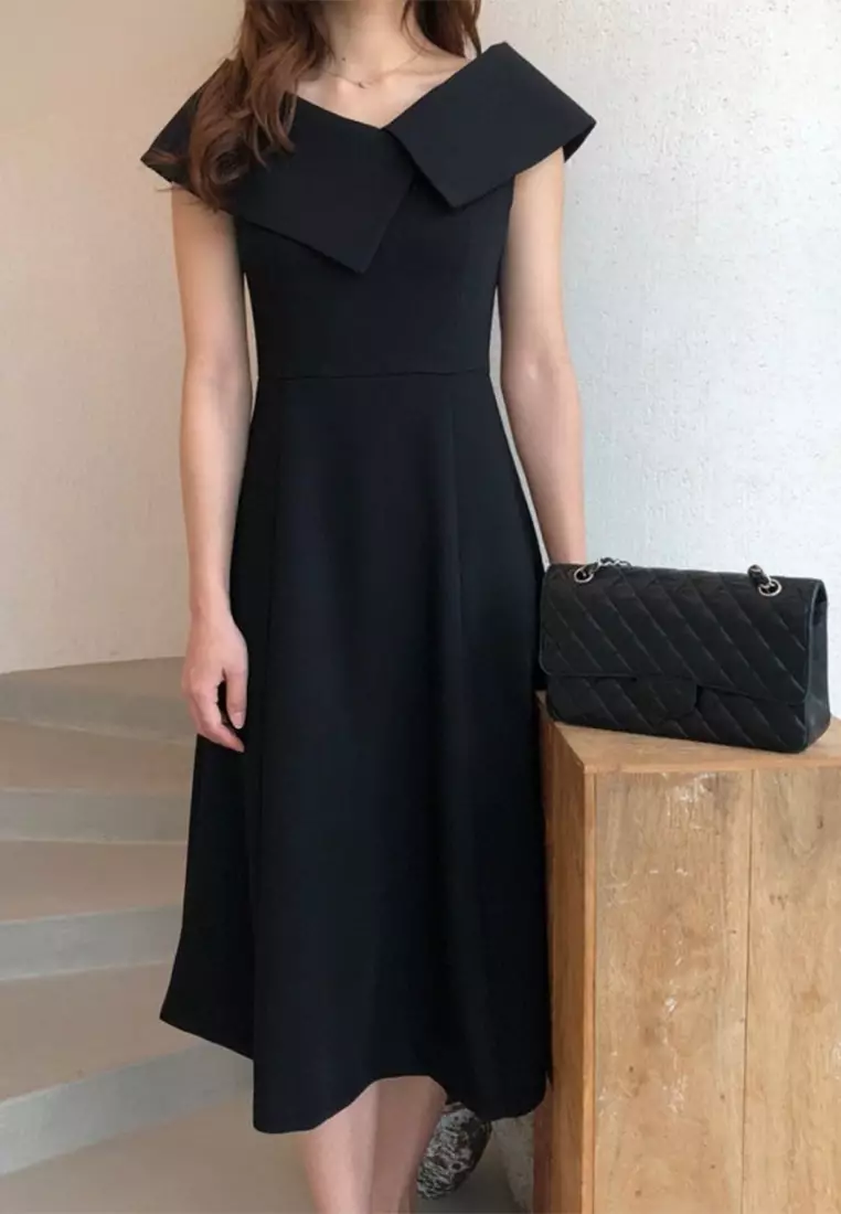 Temperament Collar Waist Sleeveless Dress CA24092733BK