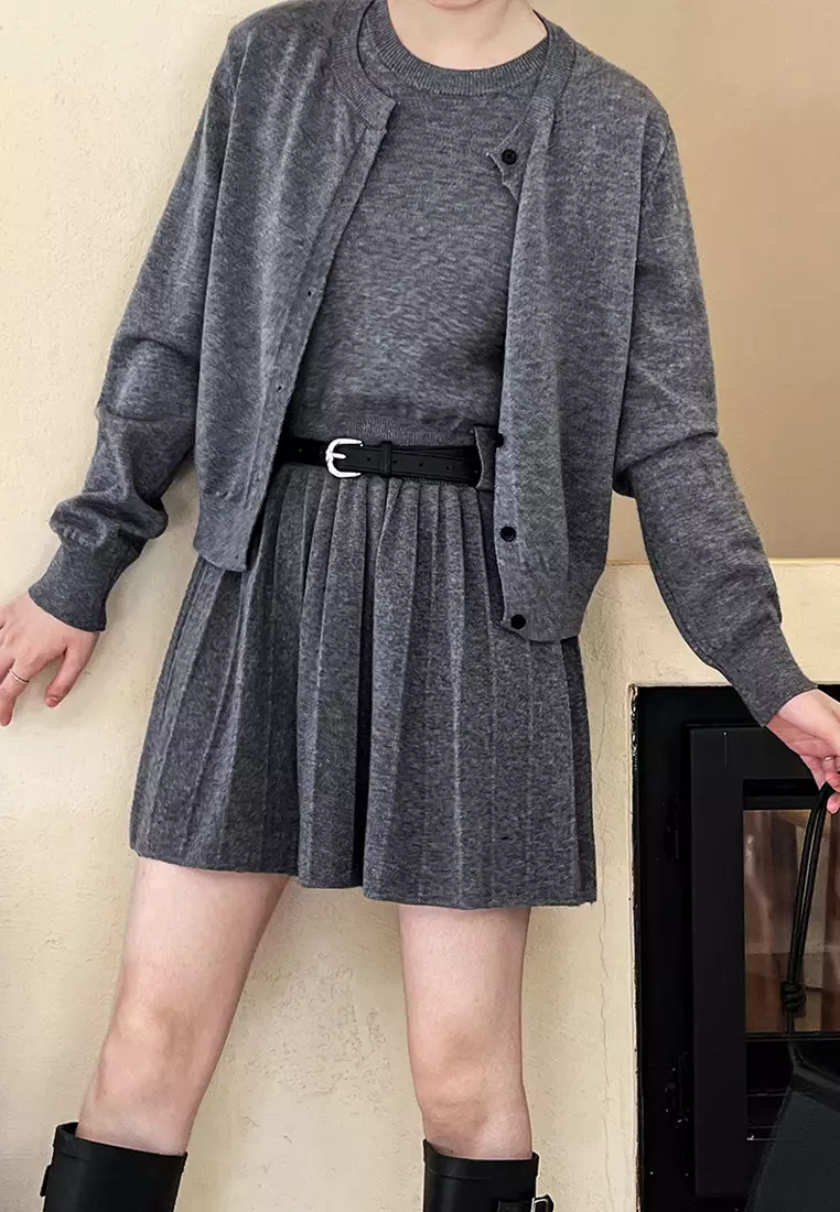Korean knitted dress cardigan jacket set CA24092345BK