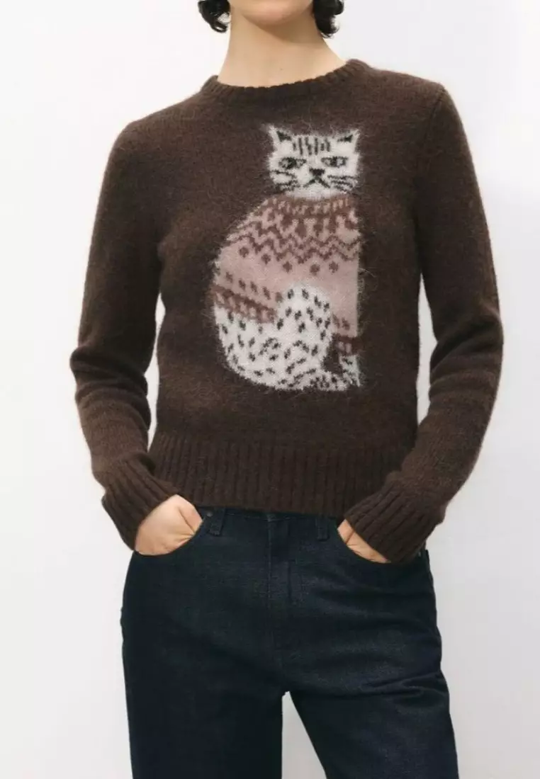 Temperament new animal pattern knitted alpaca sweater top K1126012