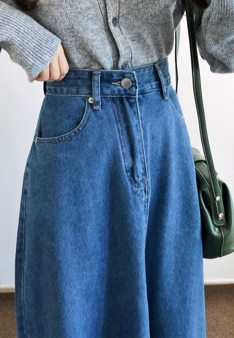 New French high waist split washed blue denim skirt CA25042932BL