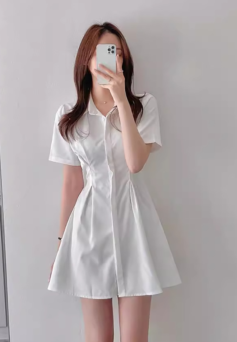 French solid color waist slimming dress CA25032727BL