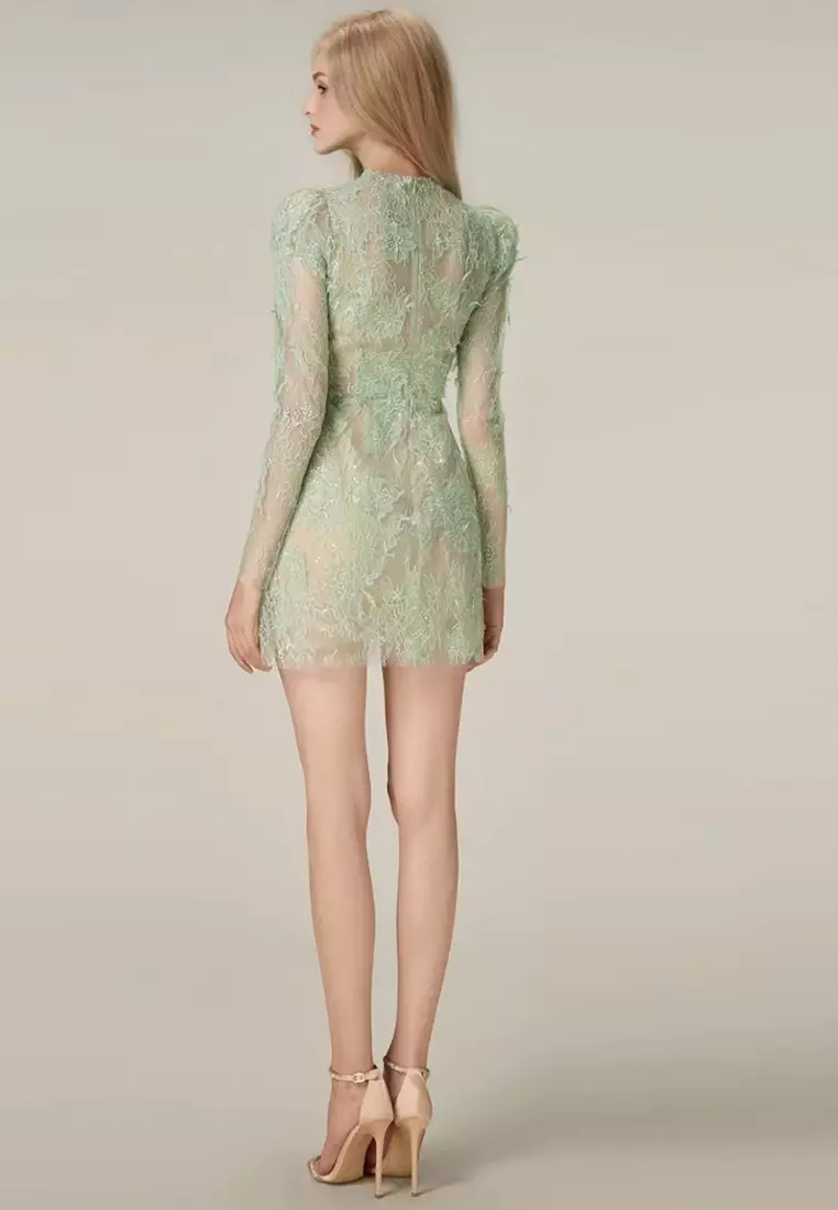 Elegant lace embroidered dress CA24102510GR