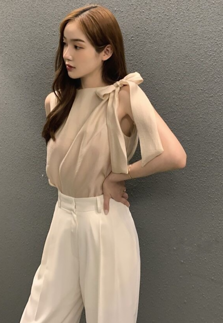 New summer French bow tie sleeveless shirt CA25052001W