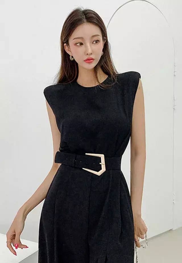 Sleeveless with Hight Slit Hem Maxi jumpsuit A21031907BW