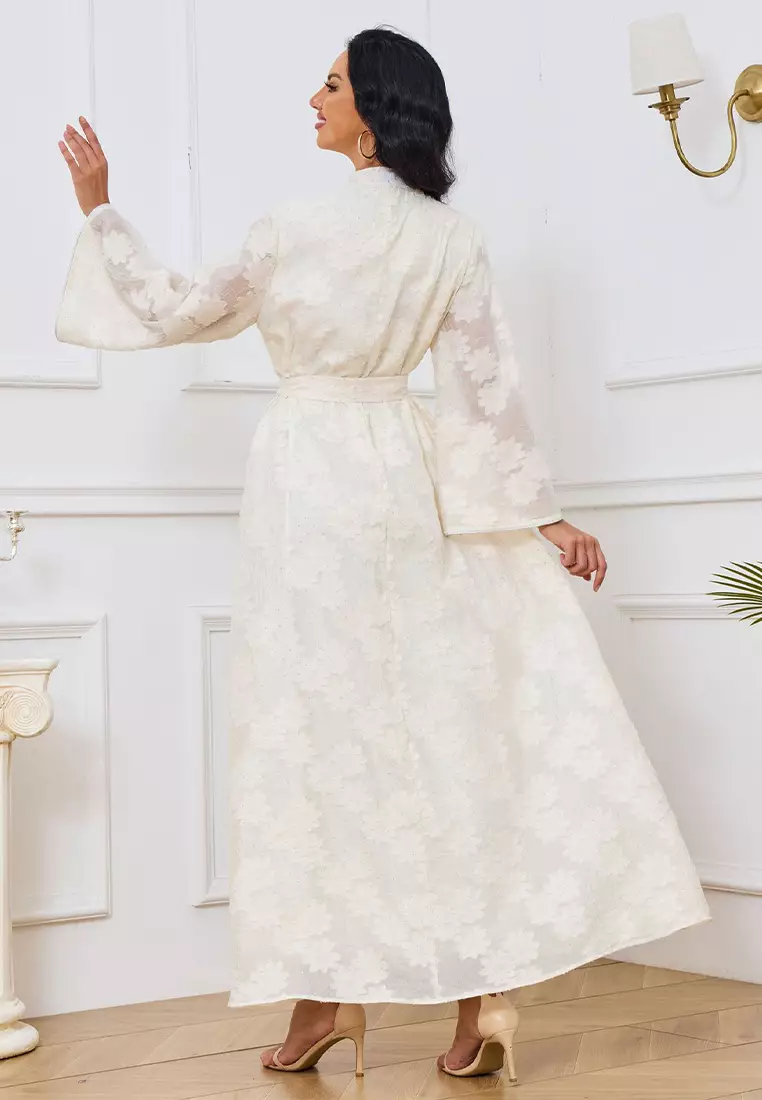 2024 new elegant Jacquard long maxi dress Kaftans Jubahs CA24021906