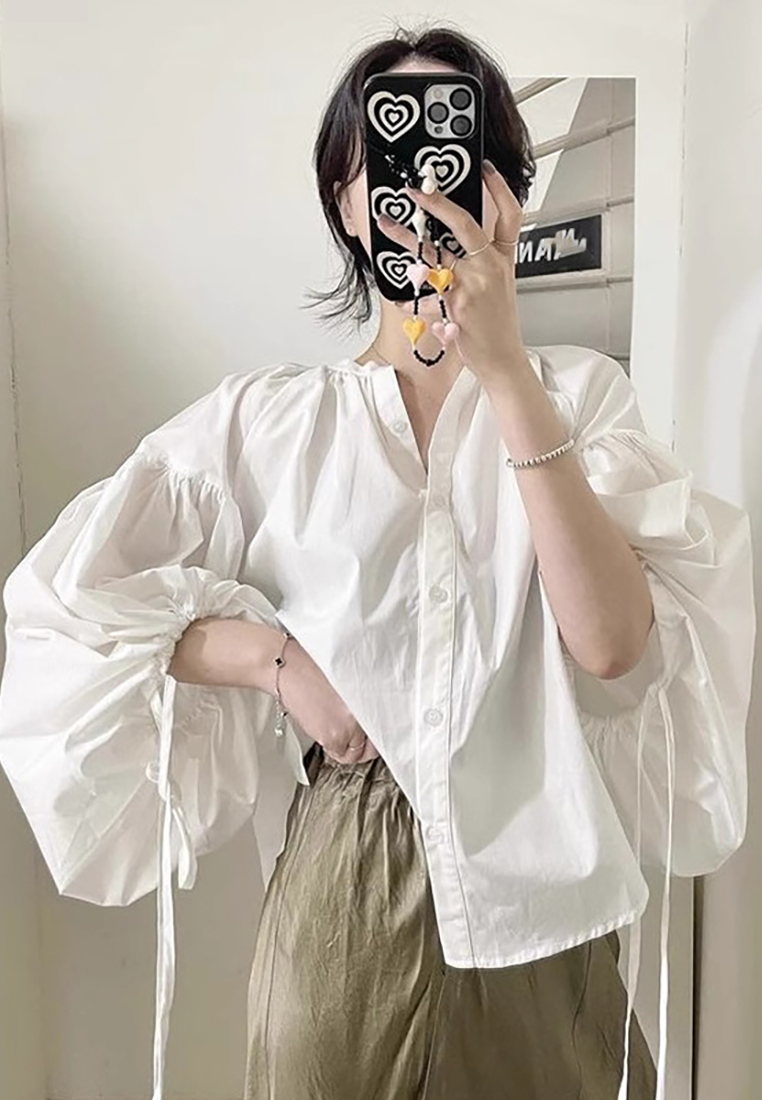 Korean loose and versatile lantern sleeve shirt CA24092719BL