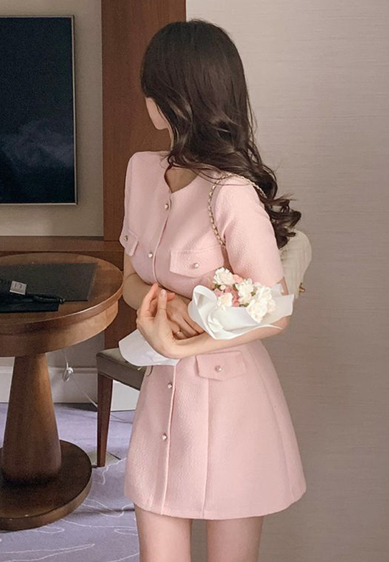 French round neck short sleeved dress CA25032737PI