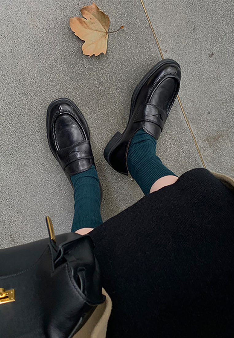 New retro thick heel slip-on shoes CA25021342BK