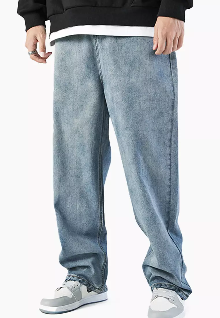 Simple Straight Washed Denim Long Pants A22050331BK