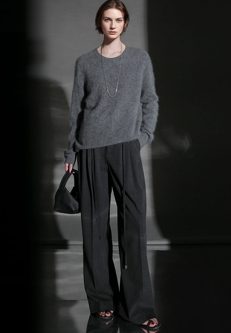 Fall/Winter European and American Style Cashmere Round Neck Knitted Sweater CA25110309BL