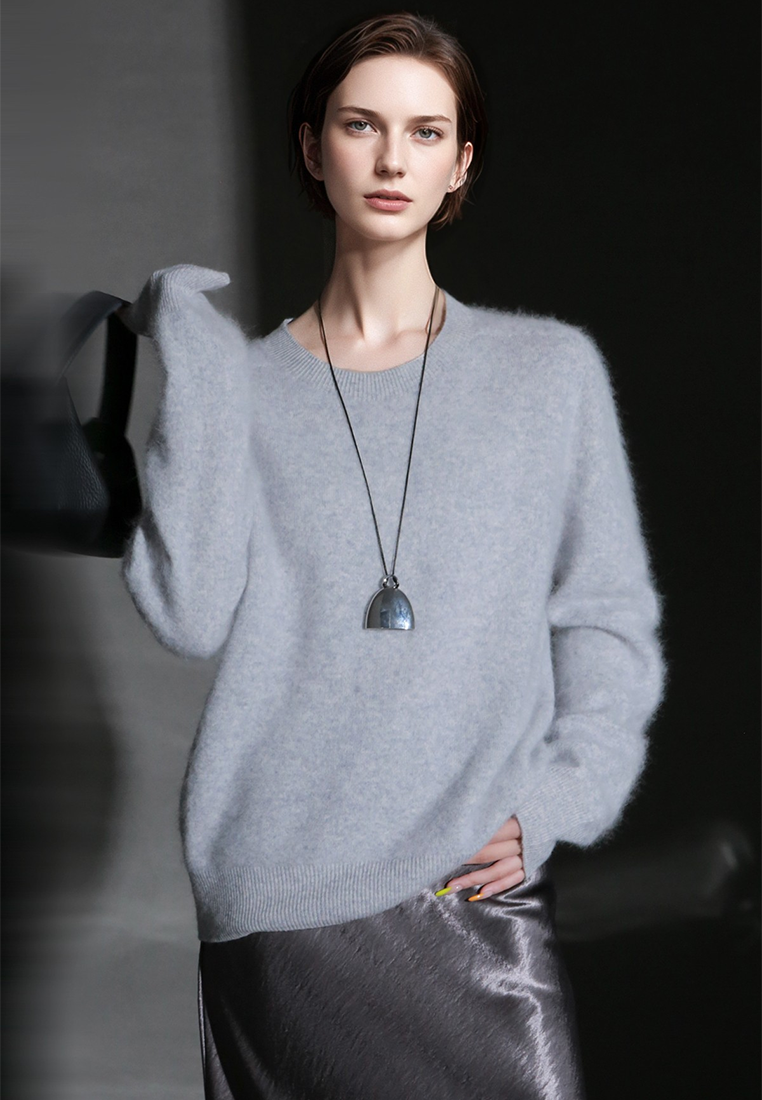 Fall/Winter European and American Style Cashmere Round Neck Knitted Sweater CA25110309BL