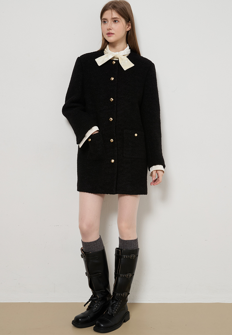 New Autumn Winter French Crew Neck Tweed Jacket CA25110709BK