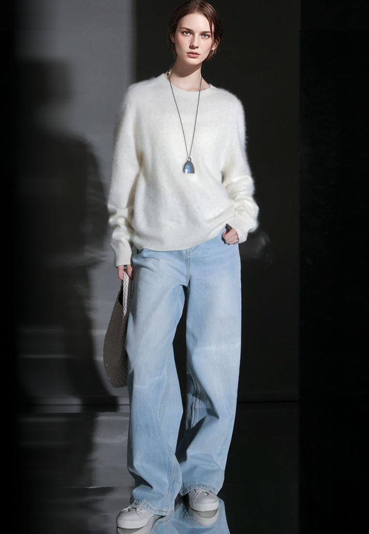 Fall/Winter European and American Style Cashmere Round Neck Knitted Sweater CA25110309BL