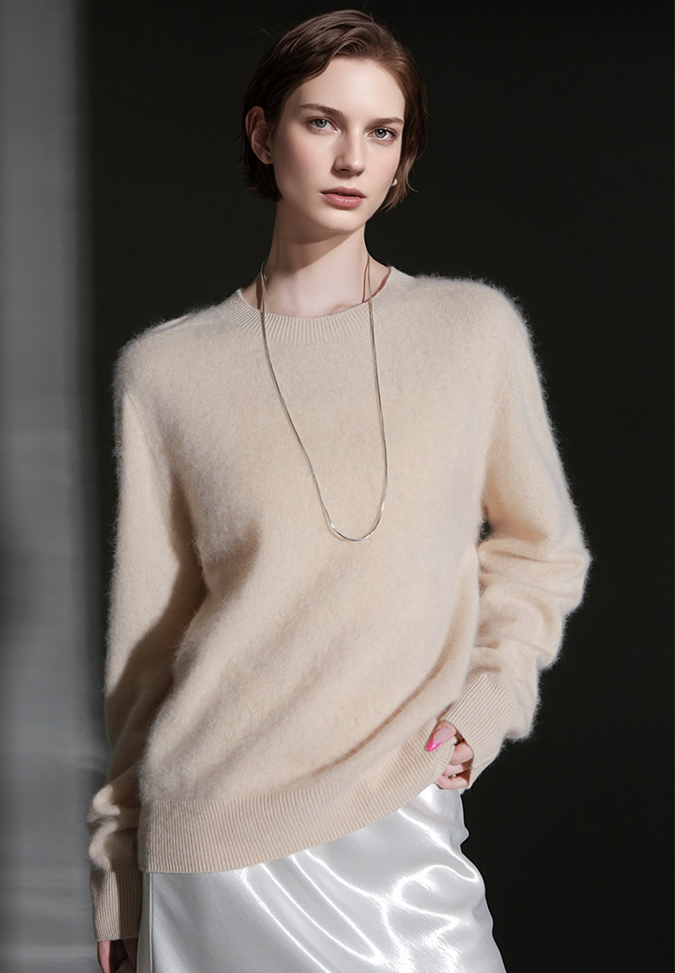 Fall/Winter European and American Style Cashmere Round Neck Knitted Sweater CA25110309BL