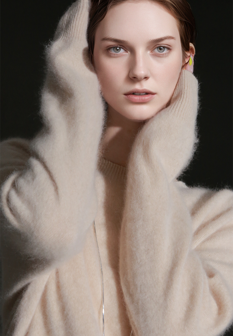 Fall/Winter European and American Style Cashmere Round Neck Knitted Sweater CA25110309BL