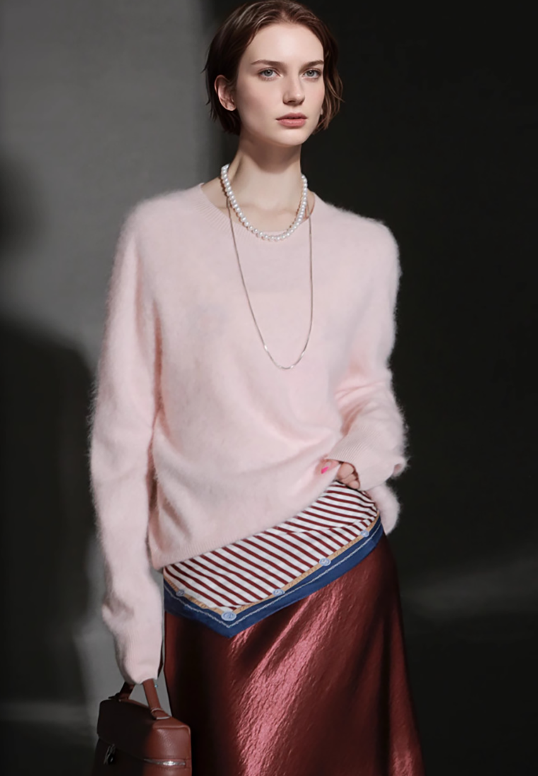 Fall/Winter European and American Style Cashmere Round Neck Knitted Sweater CA25110309BL