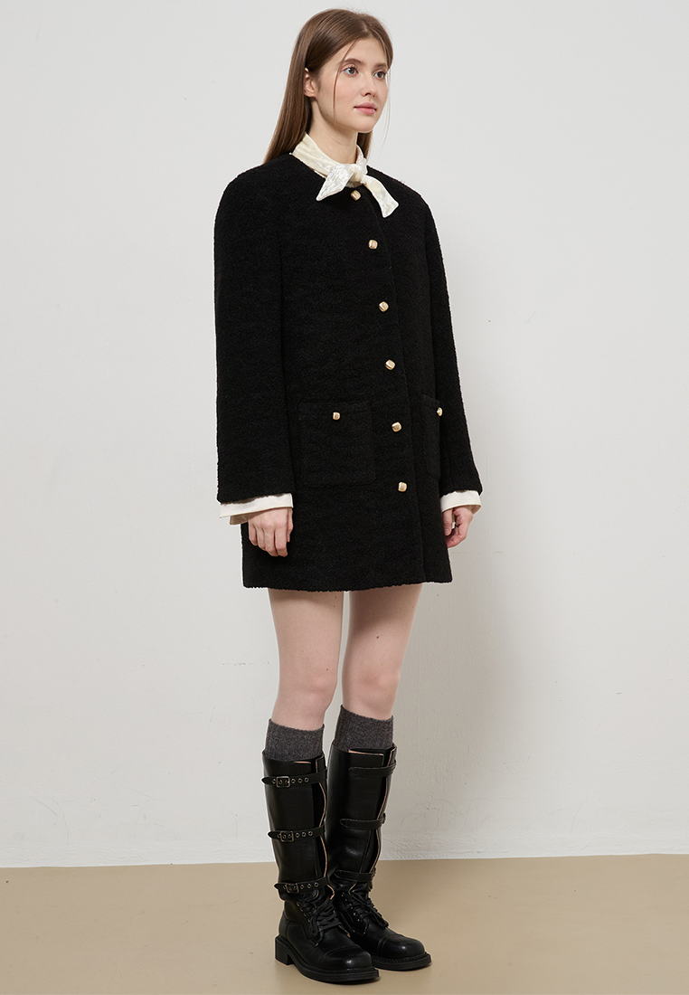 New Autumn Winter French Crew Neck Tweed Jacket CA25110709BK