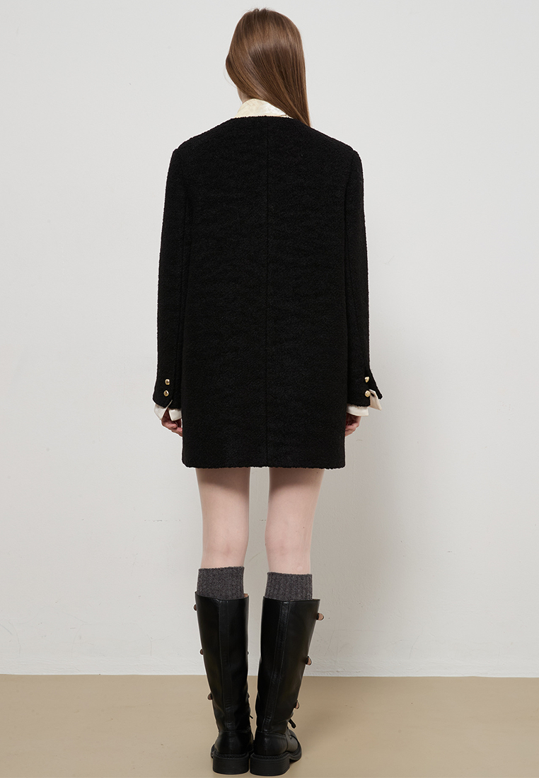 New Autumn Winter French Crew Neck Tweed Jacket CA25110709BK