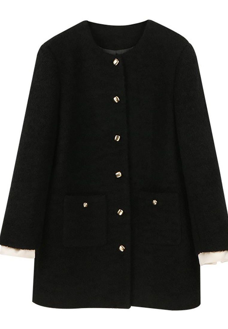 New Autumn Winter French Crew Neck Tweed Jacket CA25110709BK