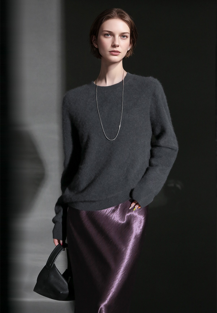 Fall/Winter European and American Style Cashmere Round Neck Knitted Sweater CA25110309BL