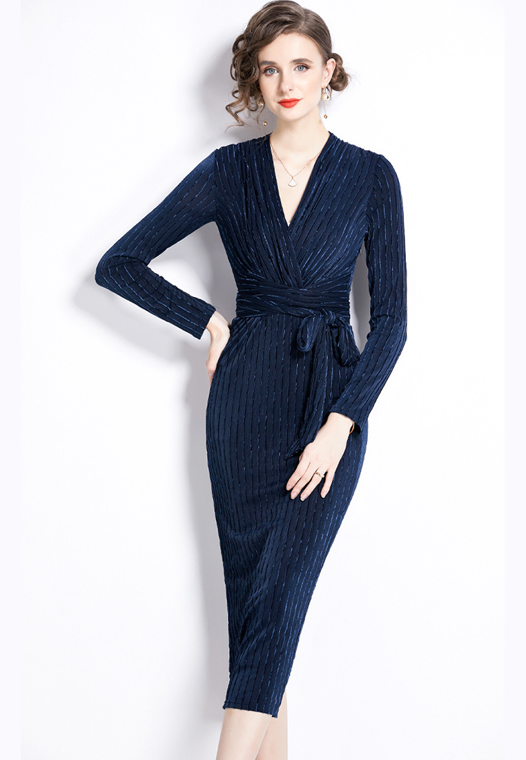 2024 new light mature style workplace V-neck slim fit dress CA24073109W