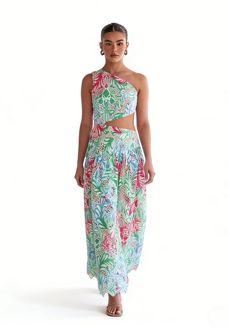 Boho Tropical Print Asymmetrical Neck Cutout Maxi Dress Summer Beach Dress K26040910