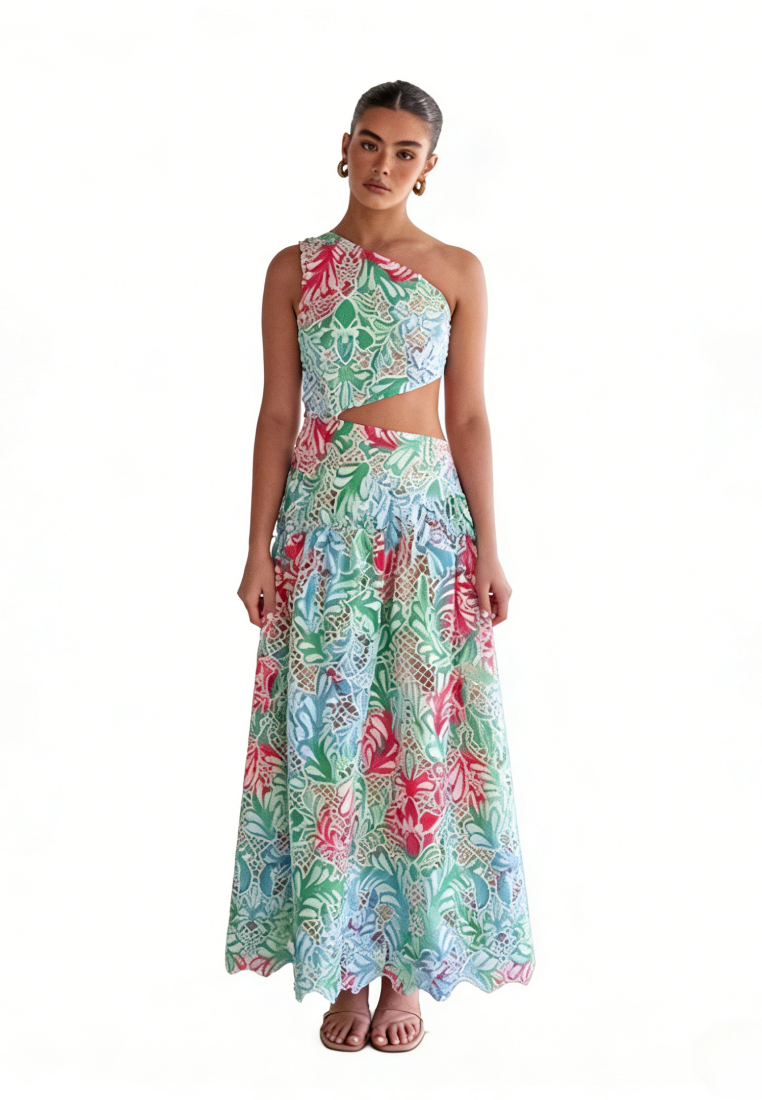 Boho Tropical Print Asymmetrical Neck Cutout Maxi Dress Summer Beach Dress K26040910