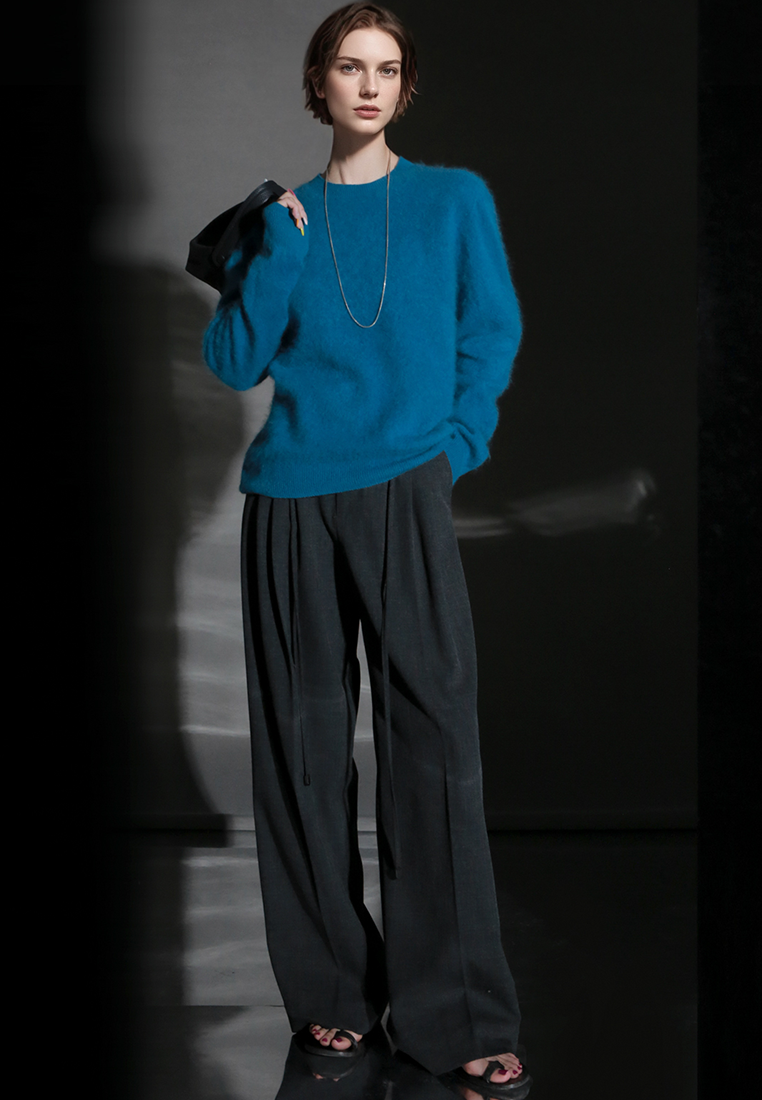 Fall/Winter European and American Style Cashmere Round Neck Knitted Sweater CA25110309BL