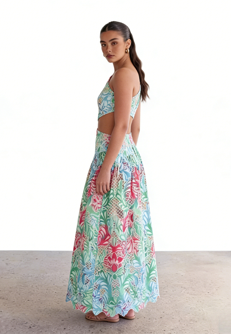 Boho Tropical Print Asymmetrical Neck Cutout Maxi Dress Summer Beach Dress K26040910