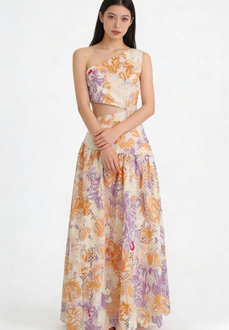 Boho Tropical Print Asymmetrical Neck Cutout Maxi Dress Summer Beach Dress K26040910