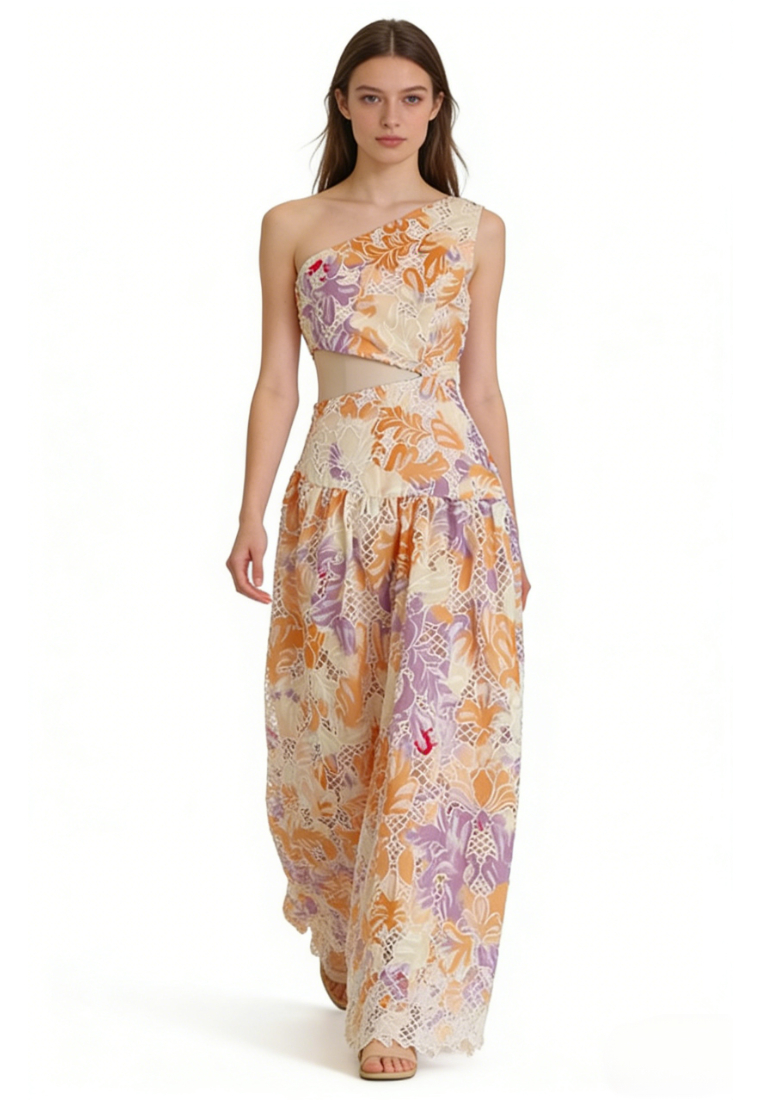 Boho Tropical Print Asymmetrical Neck Cutout Maxi Dress Summer Beach Dress K26040910