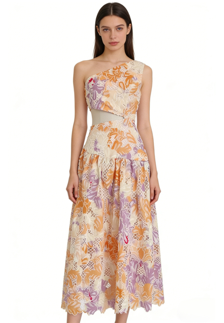 Boho Tropical Print Asymmetrical Neck Cutout Maxi Dress Summer Beach Dress K26040910