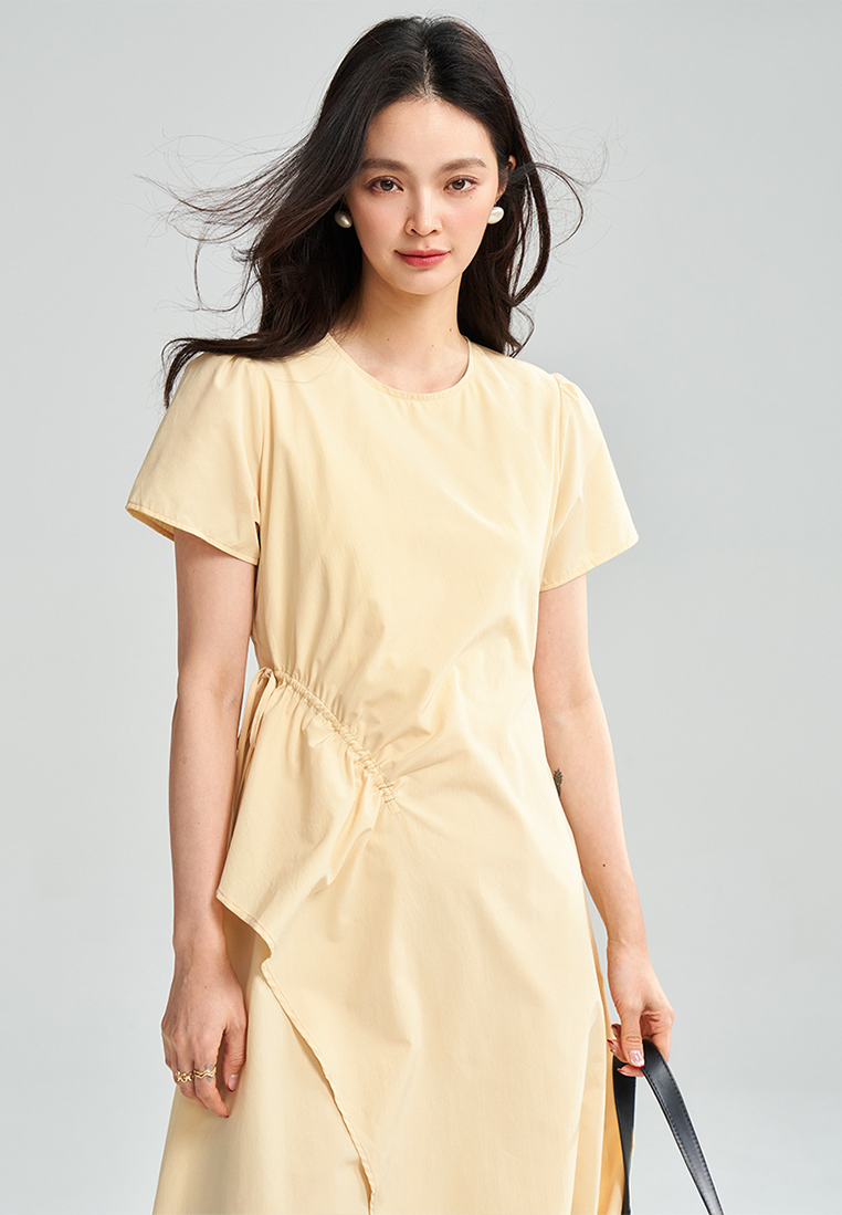 New summer yellow French irregular waist A-line dress CA25052909YE