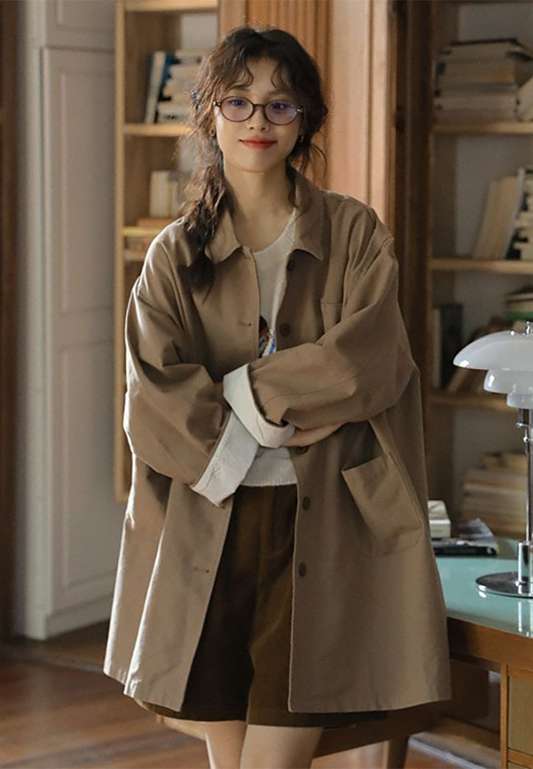 Autumn new retro literary mid-length trench coat CA25102409BW
