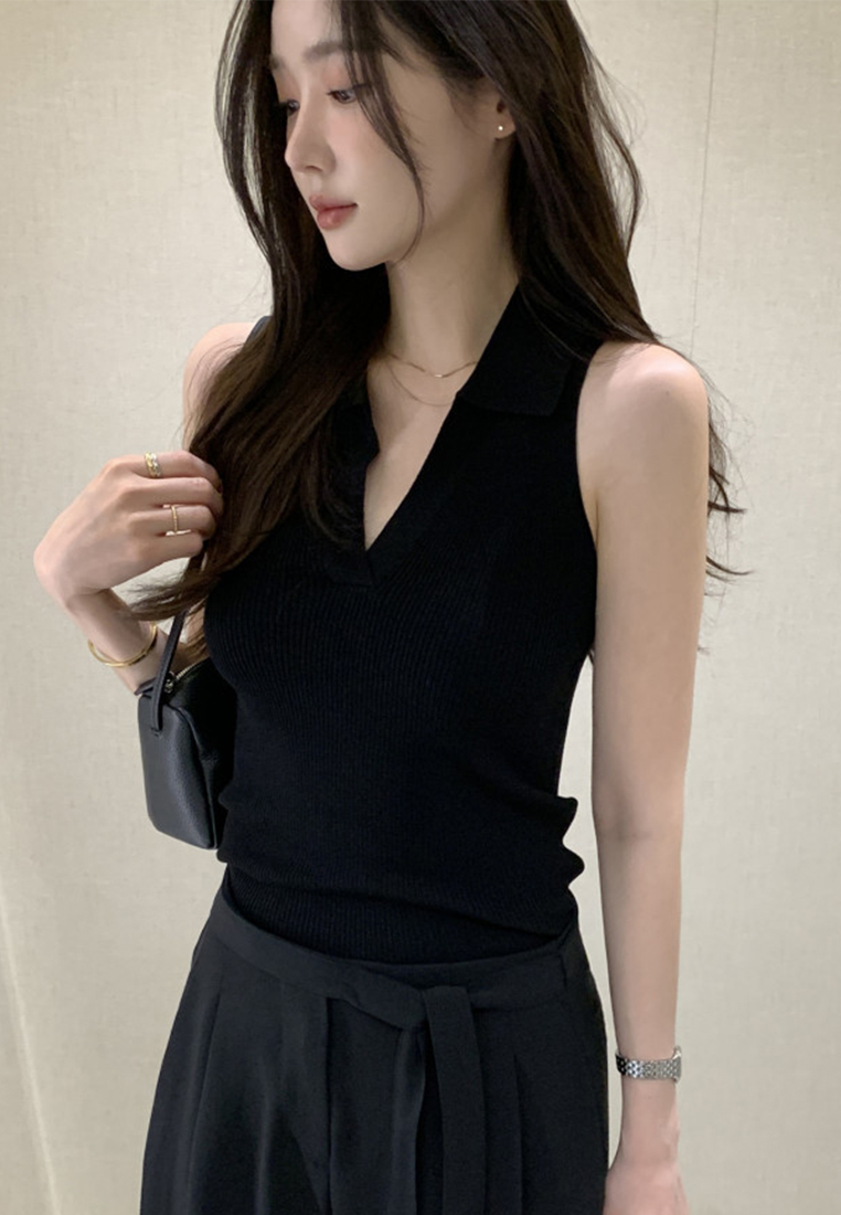 New summer simple lapel sleeveless top CA25070909BE