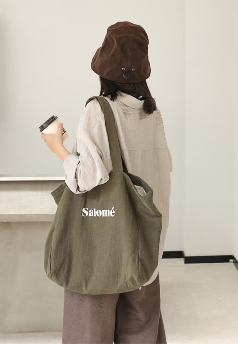 Casual Linen Tote Bag with "Salomé" Lettering K26051907