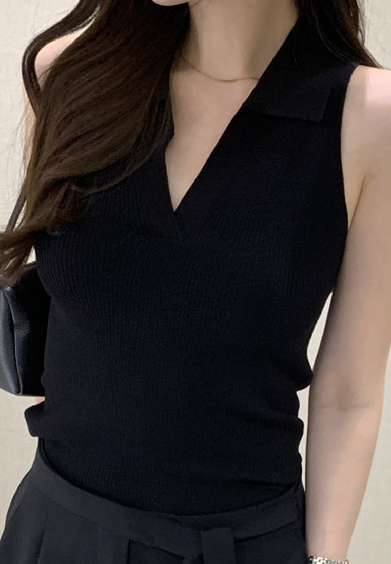 New summer simple lapel sleeveless top CA25070909BE
