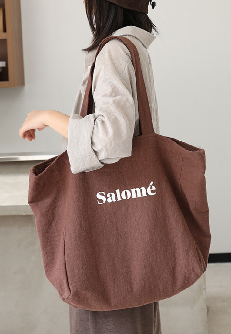 Casual Linen Tote Bag with "Salomé" Lettering K26051907