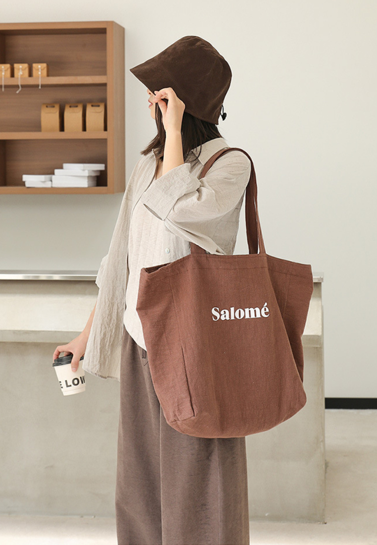 Casual Linen Tote Bag with "Salomé" Lettering K26051907