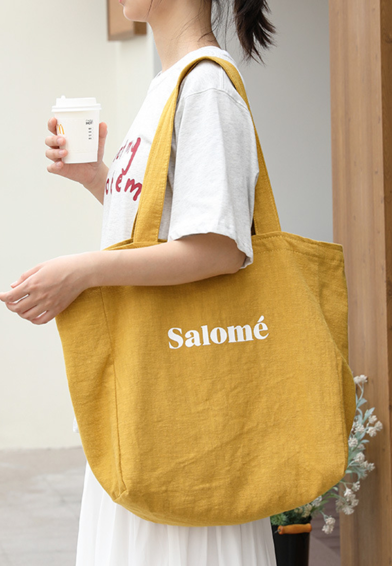 Casual Linen Tote Bag with "Salomé" Lettering K26051907