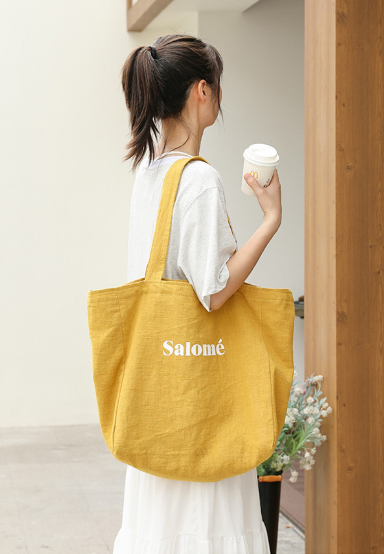 Casual Linen Tote Bag with "Salomé" Lettering K26051907
