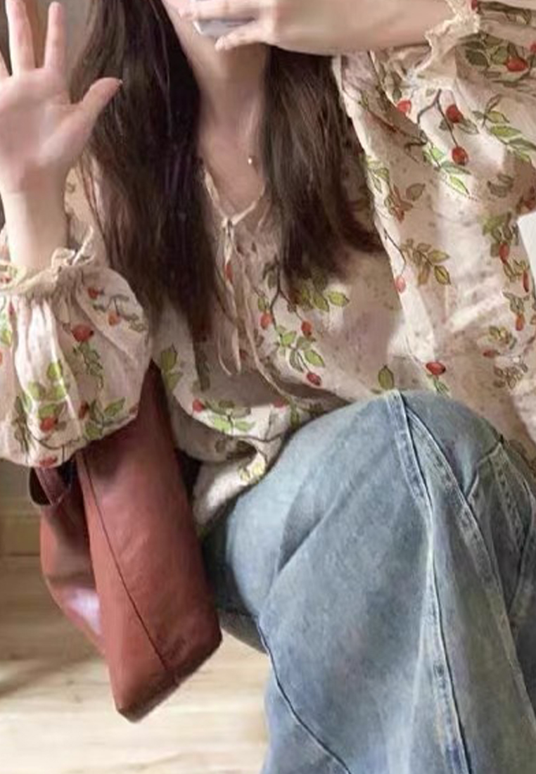 Gentle French retro loose sweet floral sunscreen shirt CA24030709