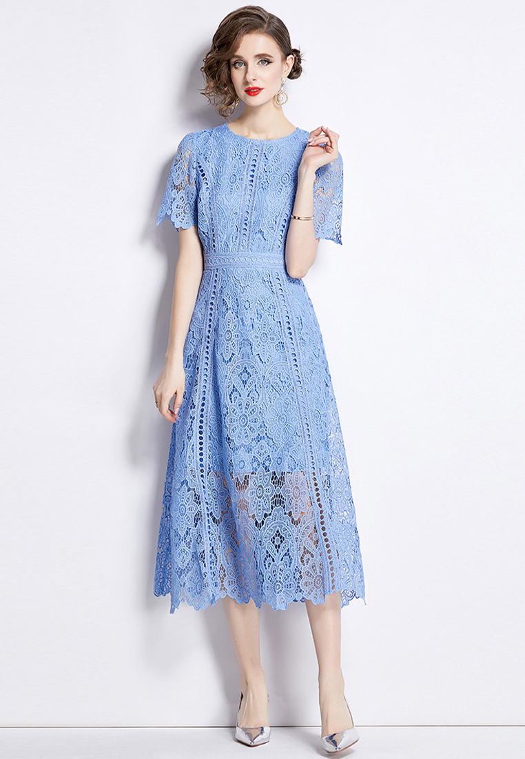 2024 Summer Round Neck Elegant Lace Dress CA24032609BL