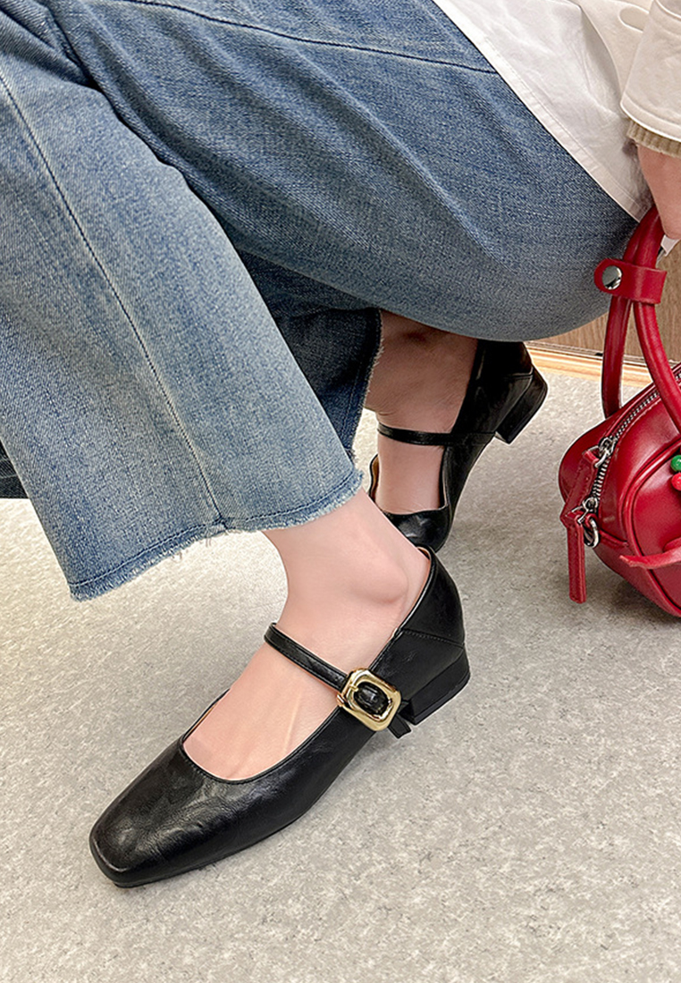 New French square toe flat shoes for commuting CA225042209BK