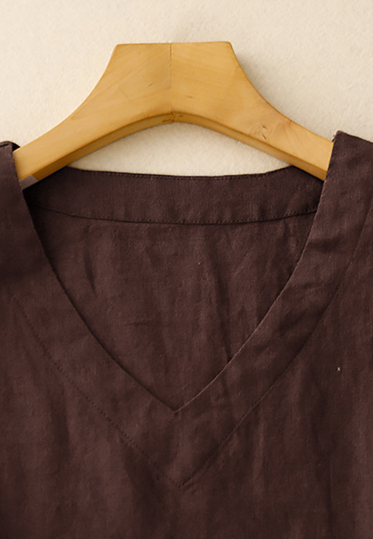 New Loose Cotton and Linen V-neck Vest CA25070909BW